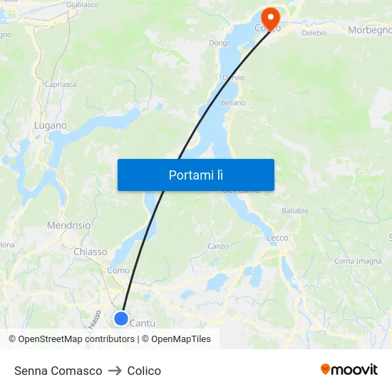 Senna Comasco to Colico map