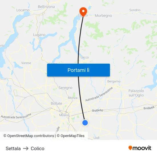 Settala to Colico map