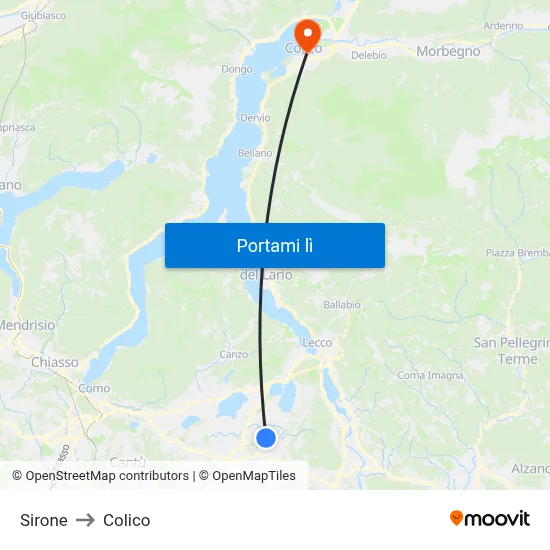 Sirone to Colico map