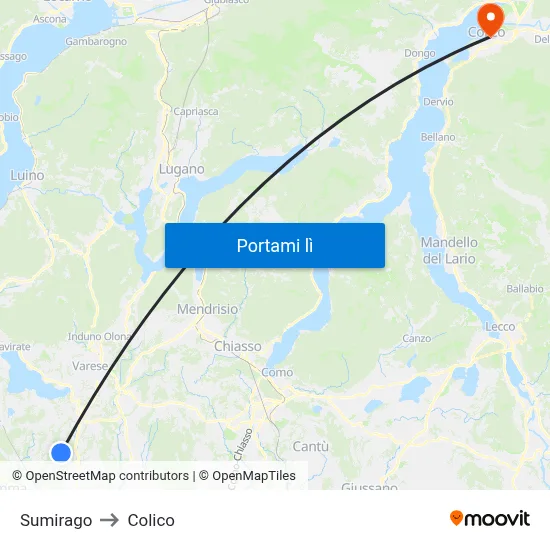 Sumirago to Colico map