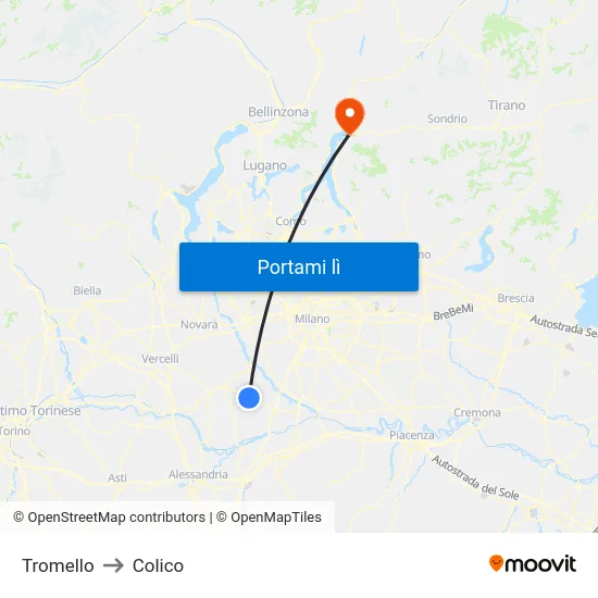 Tromello to Colico map