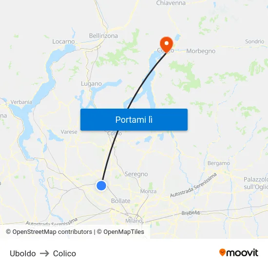 Uboldo to Colico map