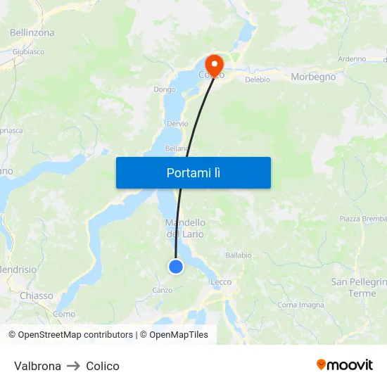 Valbrona to Colico map