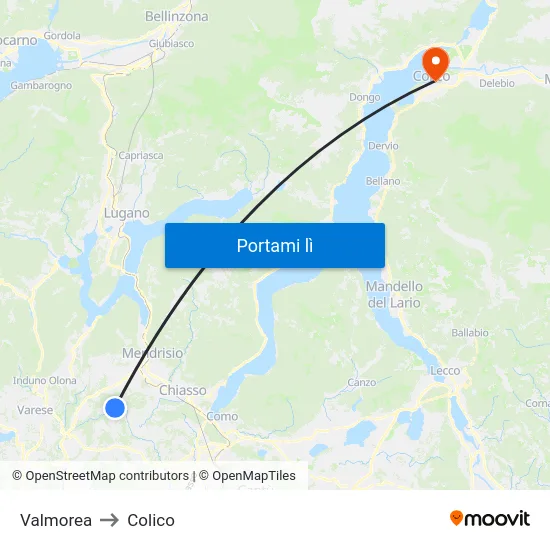 Valmorea to Colico map