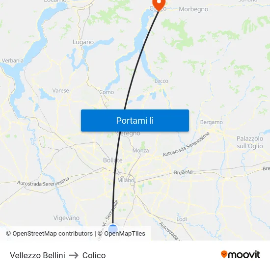 Vellezzo Bellini to Colico map