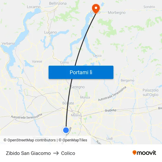 Zibido San Giacomo to Colico map