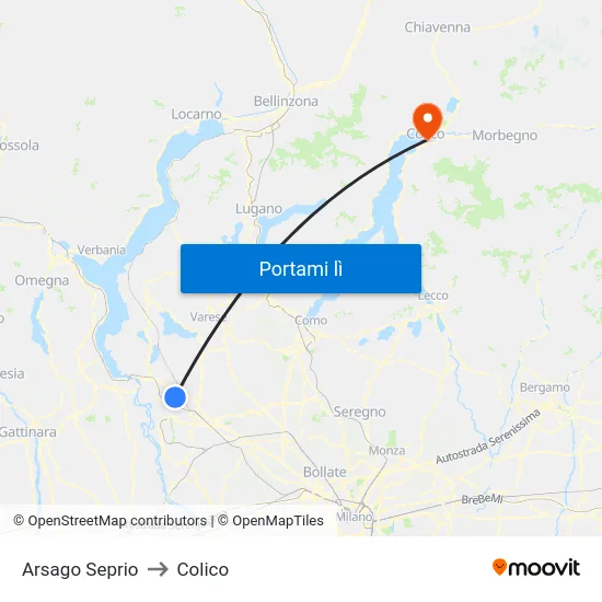 Arsago Seprio to Colico map
