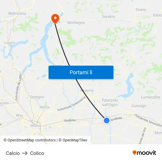 Calcio to Colico map