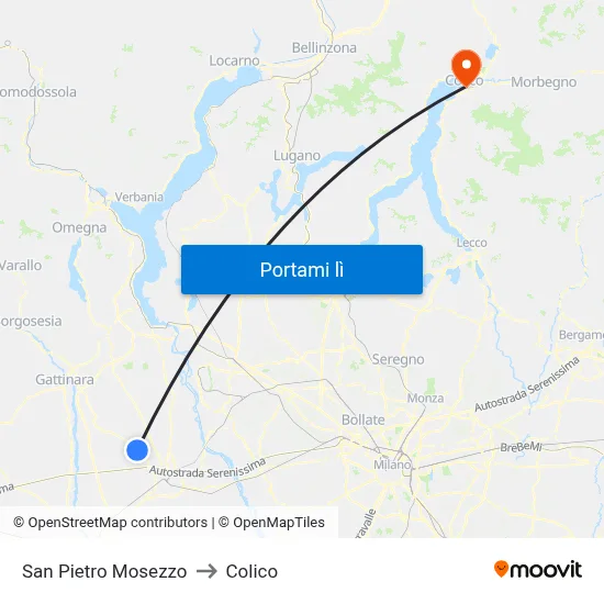 San Pietro Mosezzo to Colico map