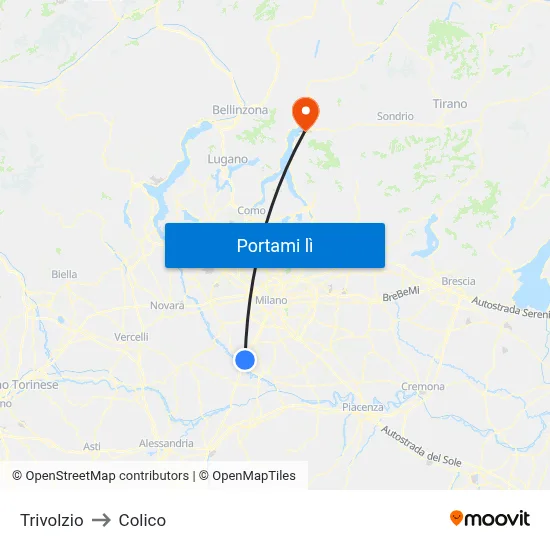 Trivolzio to Colico map