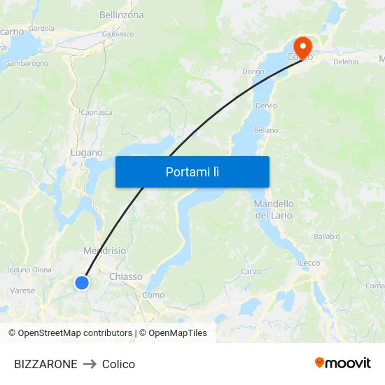 BIZZARONE to Colico map