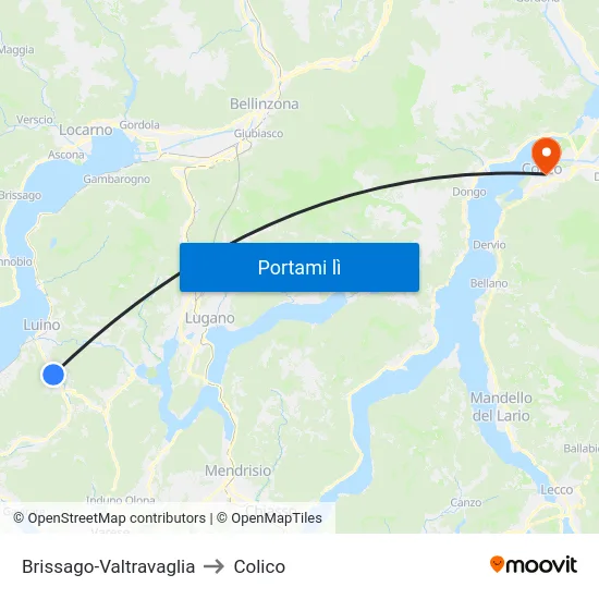 Brissago-Valtravaglia to Colico map