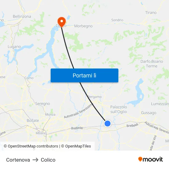Cortenova to Colico map