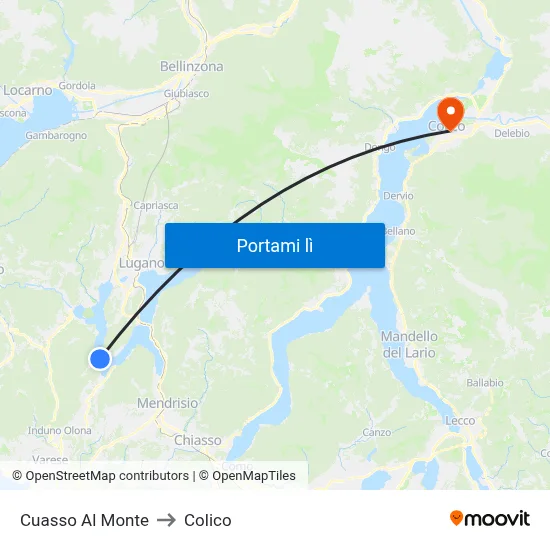 Cuasso Al Monte to Colico map
