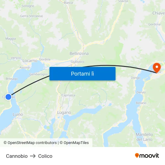 Cannobio to Colico map