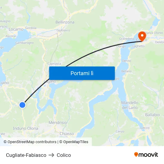 Cugliate-Fabiasco to Colico map