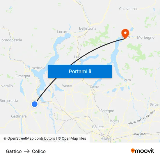 Gattico to Colico map