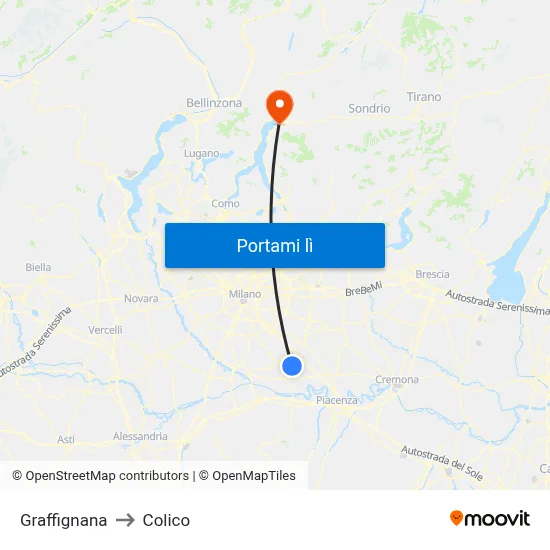 Graffignana to Colico map