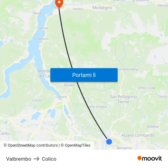 Valbrembo to Colico map