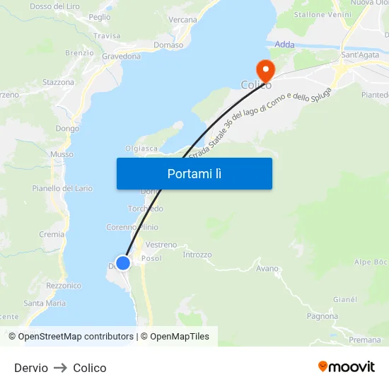 Dervio to Colico map