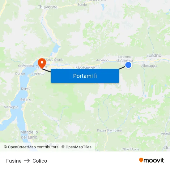 Fusine to Colico map