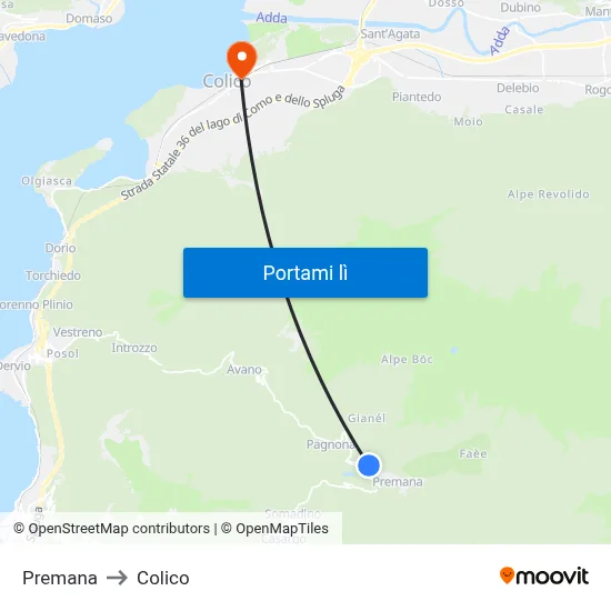 Premana to Colico map