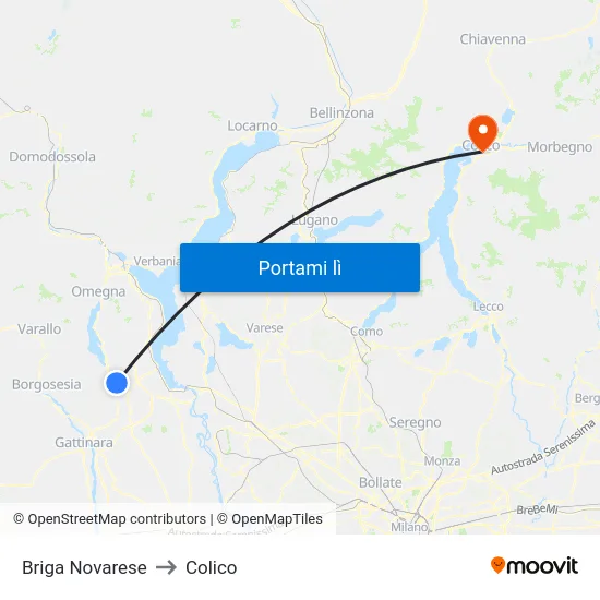 Briga Novarese to Colico map