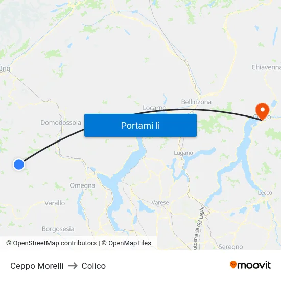 Ceppo Morelli to Colico map