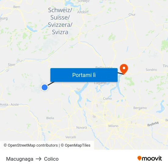 Macugnaga to Colico map