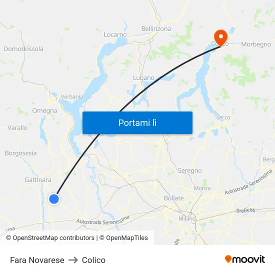 Fara Novarese to Colico map