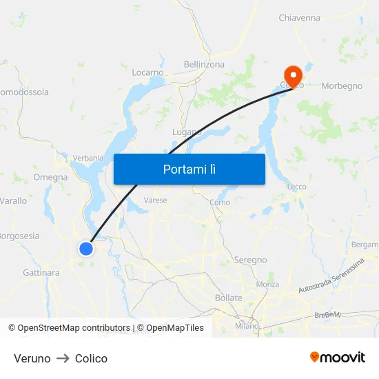 Veruno to Colico map