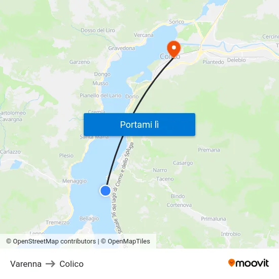 Varenna to Colico map