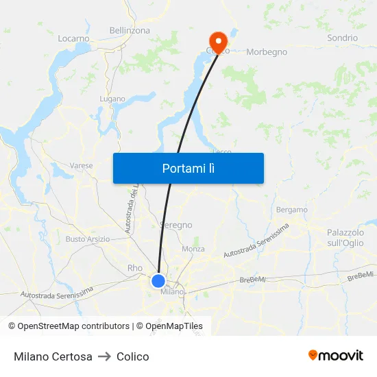 Milano Certosa to Colico map