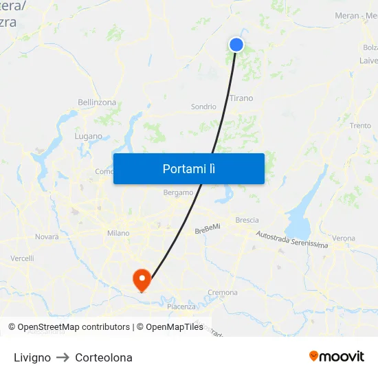 Livigno to Corteolona map