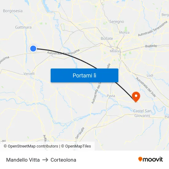 Mandello Vitta to Corteolona map