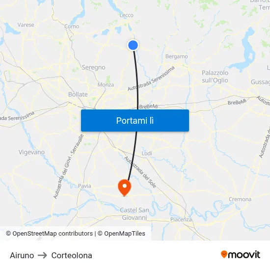 Airuno to Corteolona map