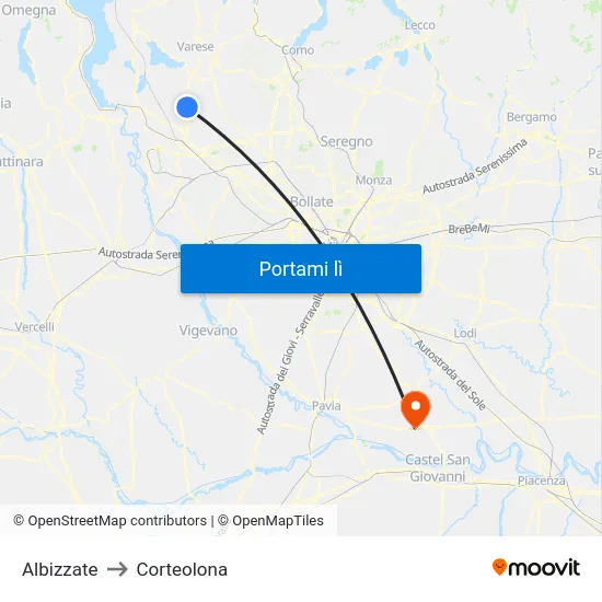 Albizzate to Corteolona map