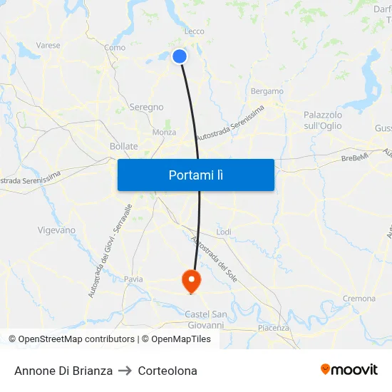 Annone Di Brianza to Corteolona map