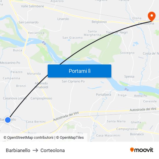 Barbianello to Corteolona map