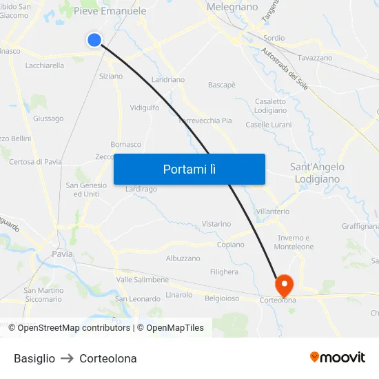 Basiglio to Corteolona map