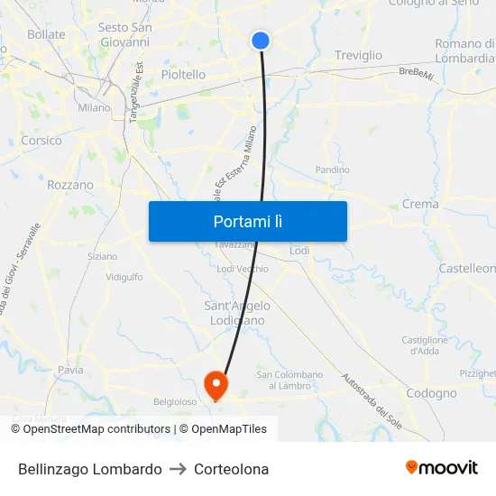 Bellinzago Lombardo to Corteolona map