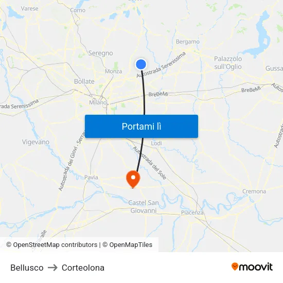 Bellusco to Corteolona map