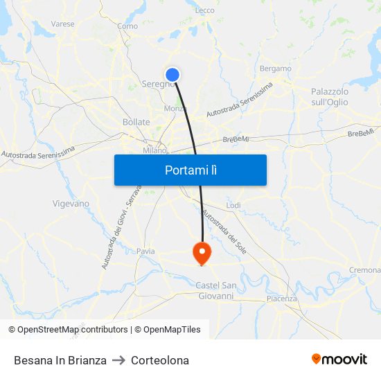 Besana In Brianza to Corteolona map