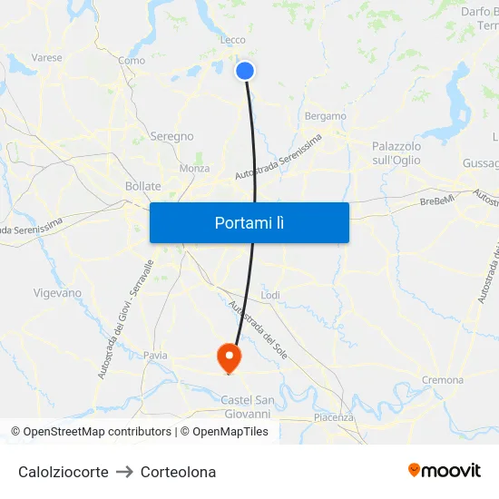 Calolziocorte to Corteolona map