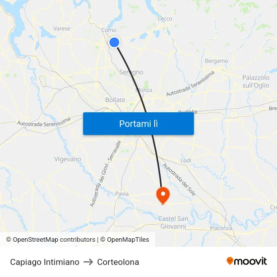 Capiago Intimiano to Corteolona map