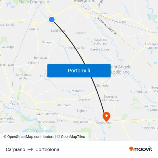 Carpiano to Corteolona map