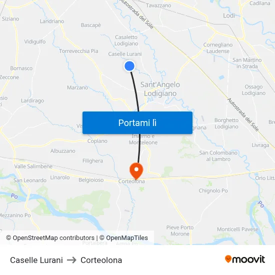 Caselle Lurani to Corteolona map