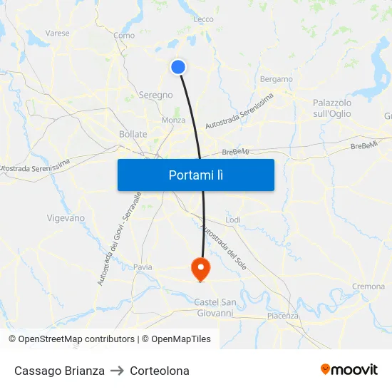 Cassago Brianza to Corteolona map