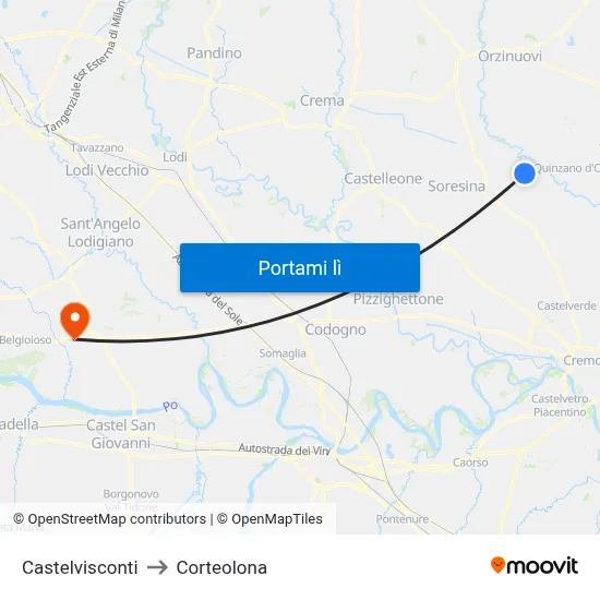 Castelvisconti to Corteolona map