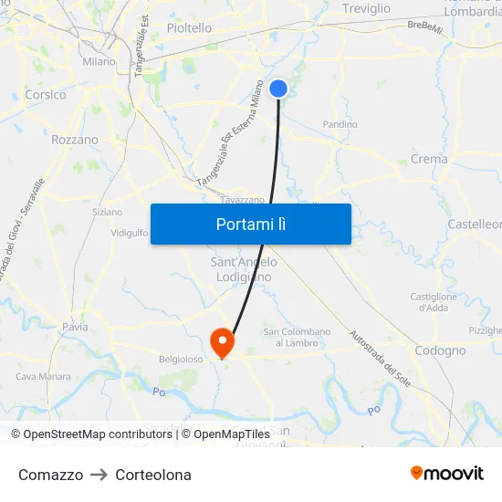 Comazzo to Corteolona map